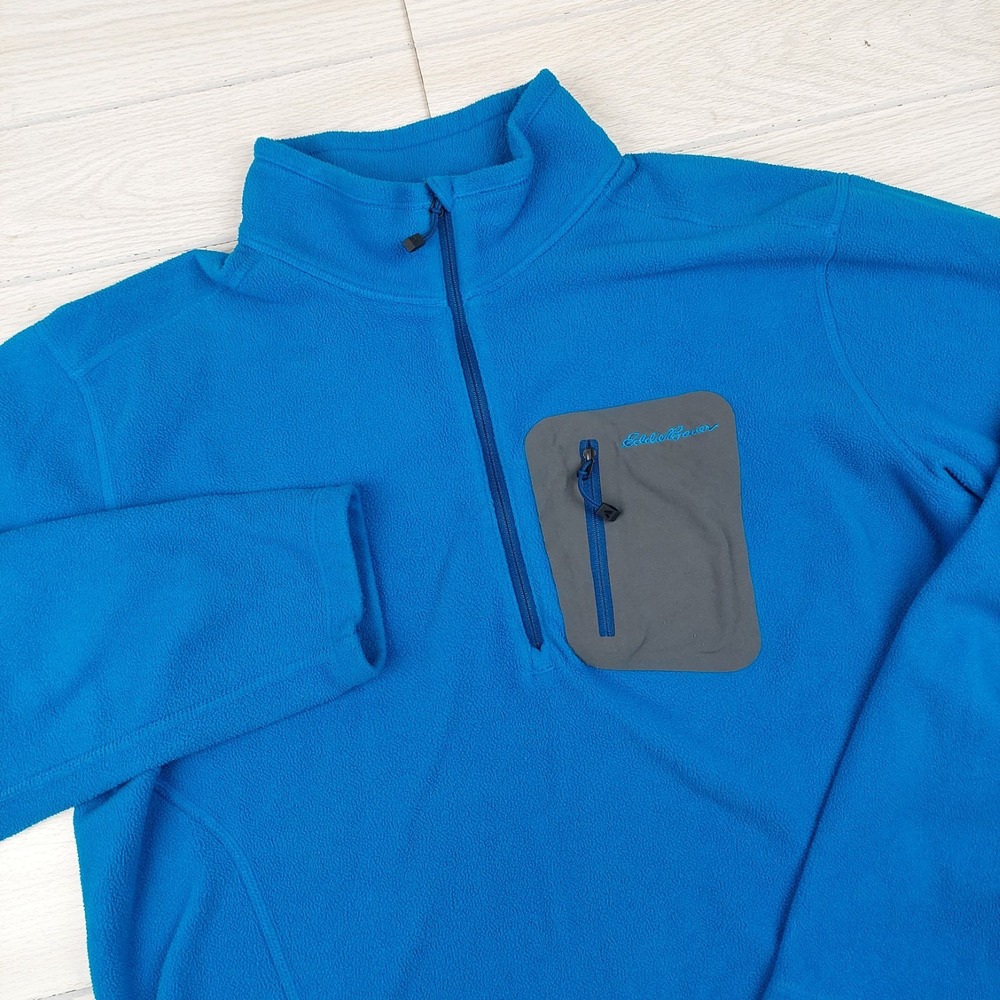 Eddie Bauer Fleece Pullover Mens Large Blue Polartec 1/4 Zip Chest Pocket